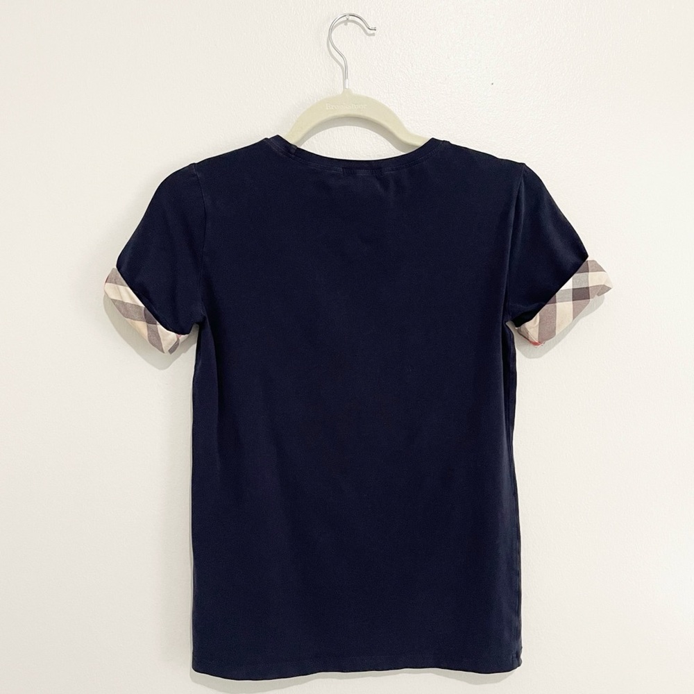 Burberry Brit Navy Blue Cotton Short Sleeve Nova Check Cuff T-Shirt Tee Size XS - Picture 4 of 10